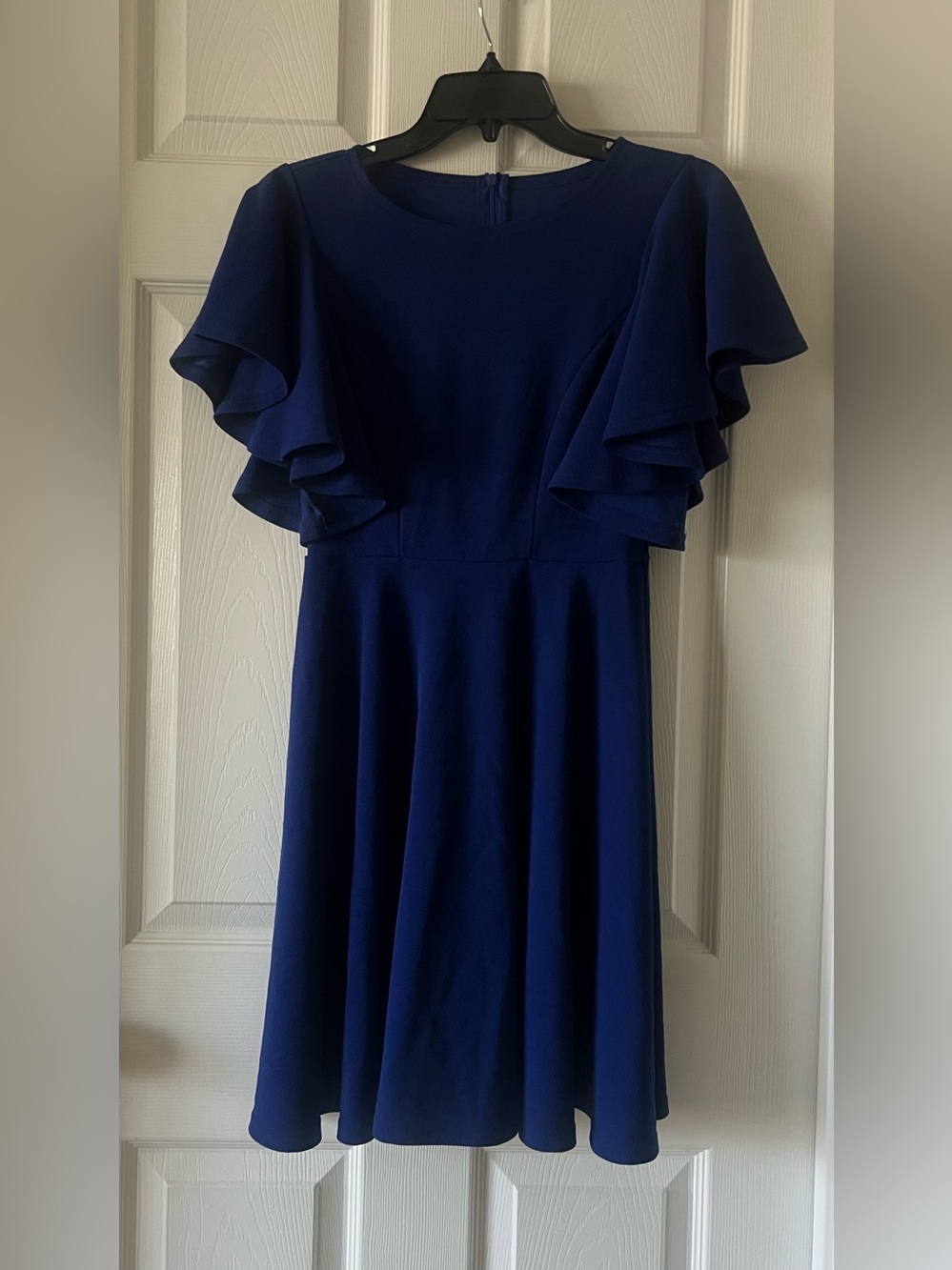 Elegant Navy Ruffle Sleeve A-Line Dress